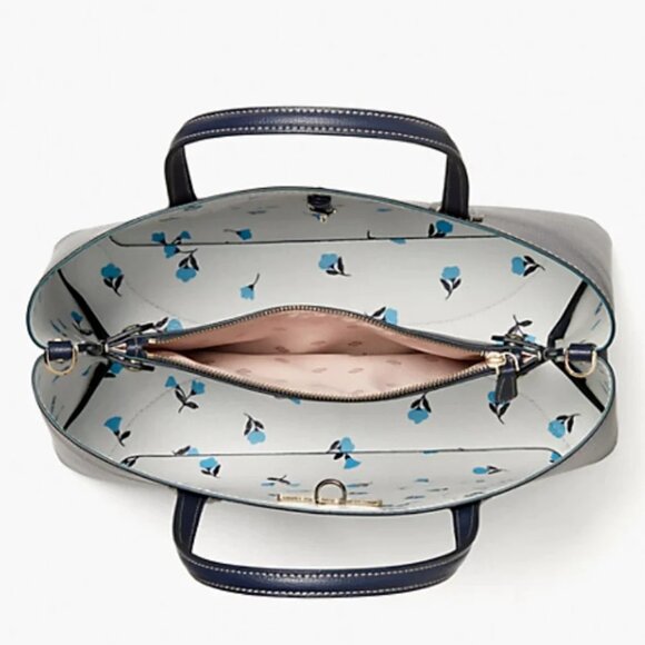 Kate Spade All Day Medium Tote Blue Leather Crossbody Satchel Dainty Bloom - Picture 5 of 10